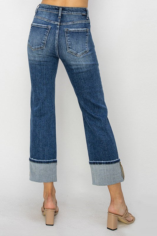 Risen High Rise Ankle Cuffed Straight Jeans