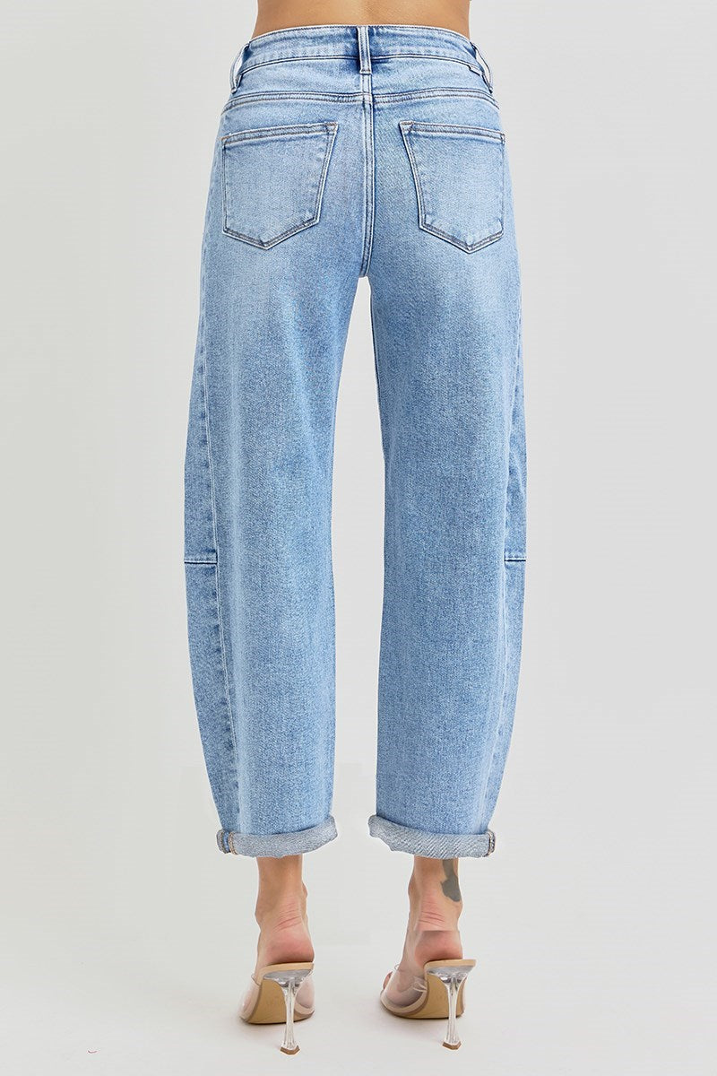 Risen High Rise Barrel Jeans- Medium