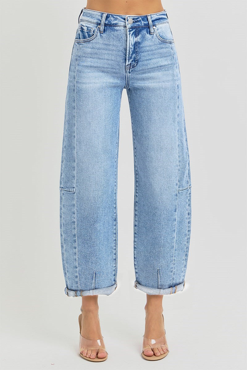 Risen High Rise Barrel Jeans- Medium