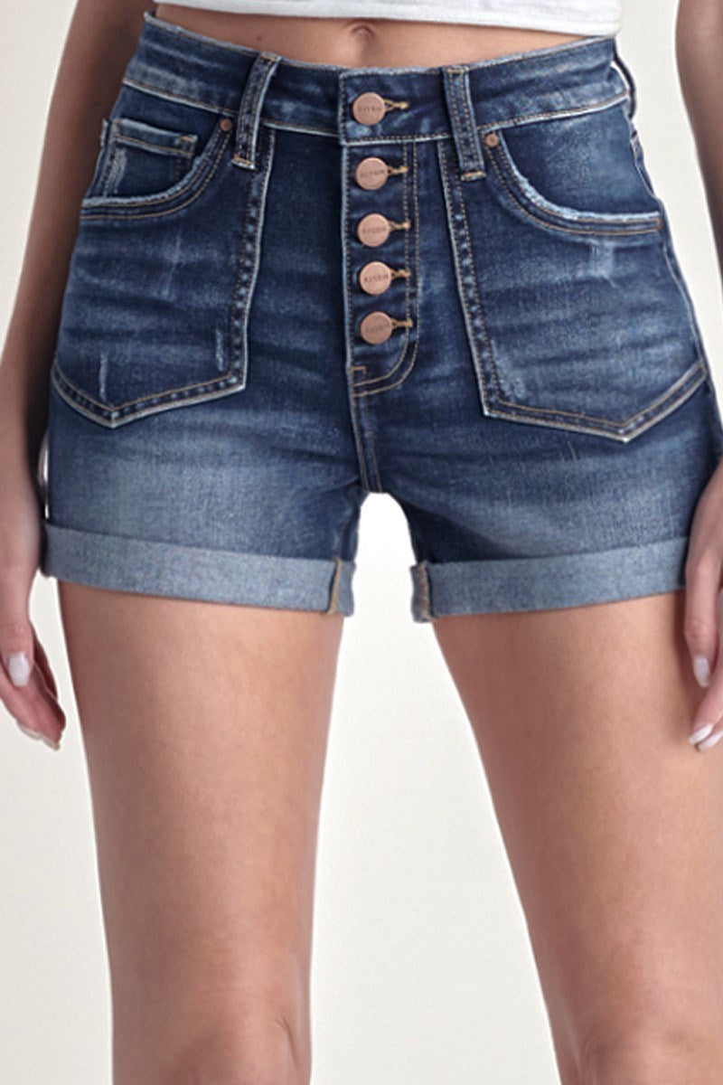 Risen High Rise Button Fly Back Cuff Shorts