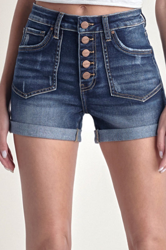Risen High Rise Button Fly Back Cuff Shorts