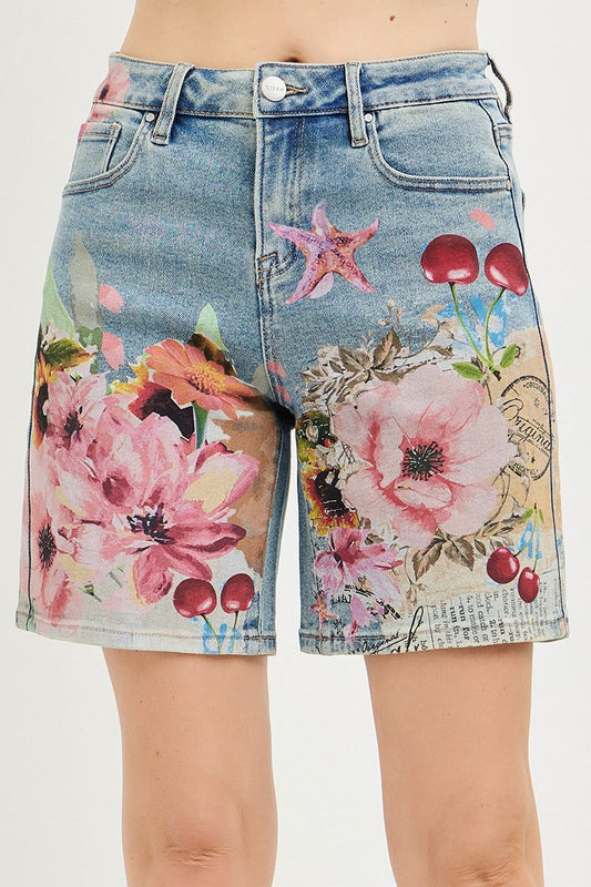 Risen Slouchy Floral Print Jorts