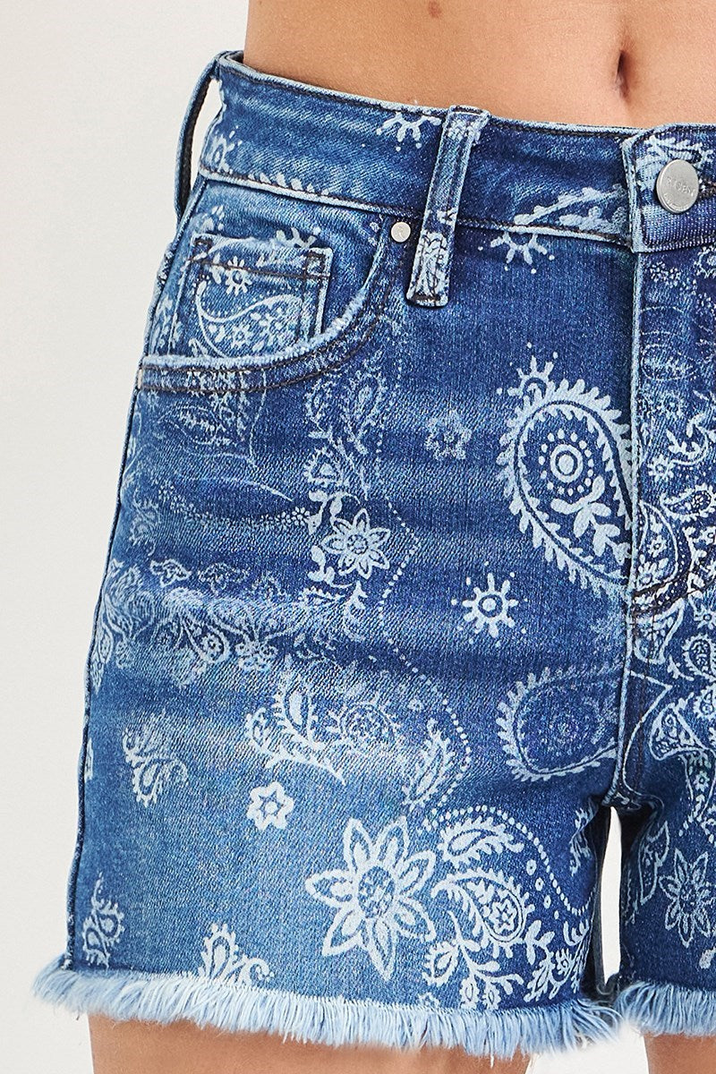 Risen High Rise Paisley Printed Shorts