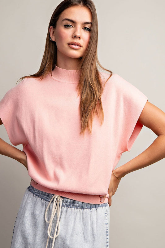 Apricot Knit Mock Neck Top