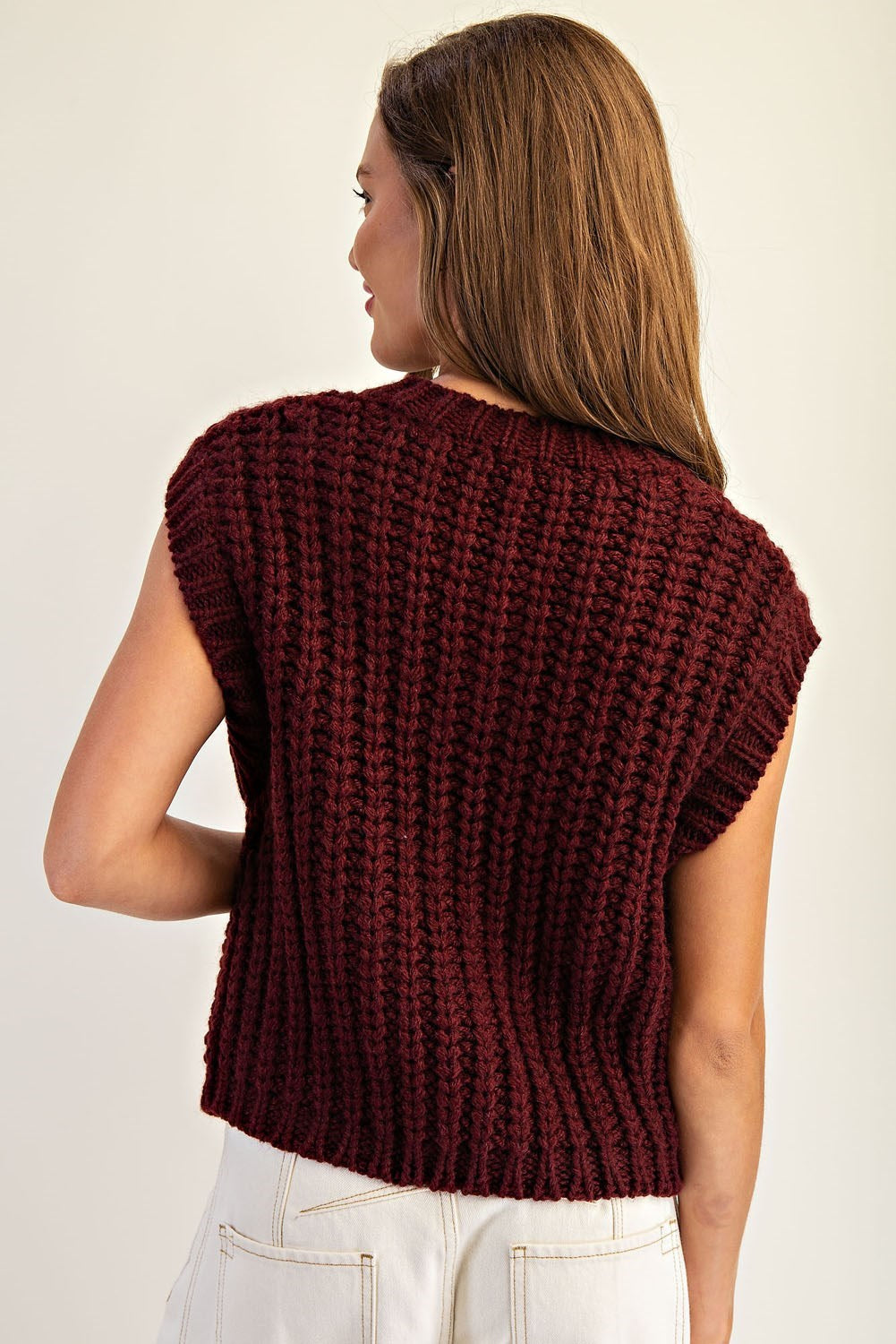 Wine Button Down Chunky Knit Vest