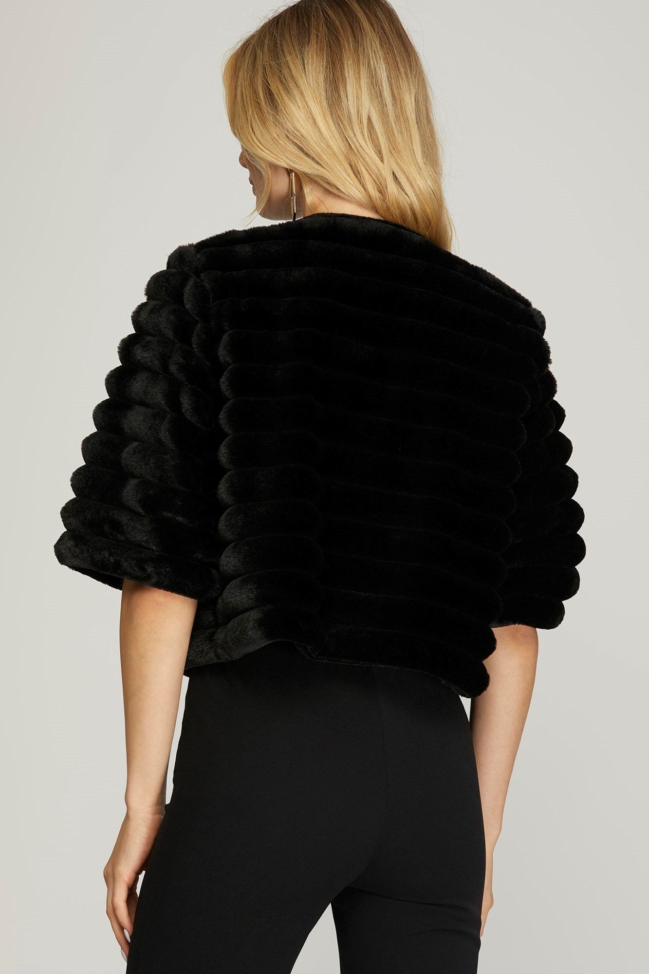 Black Half Sleeve Faux Fur Jacket