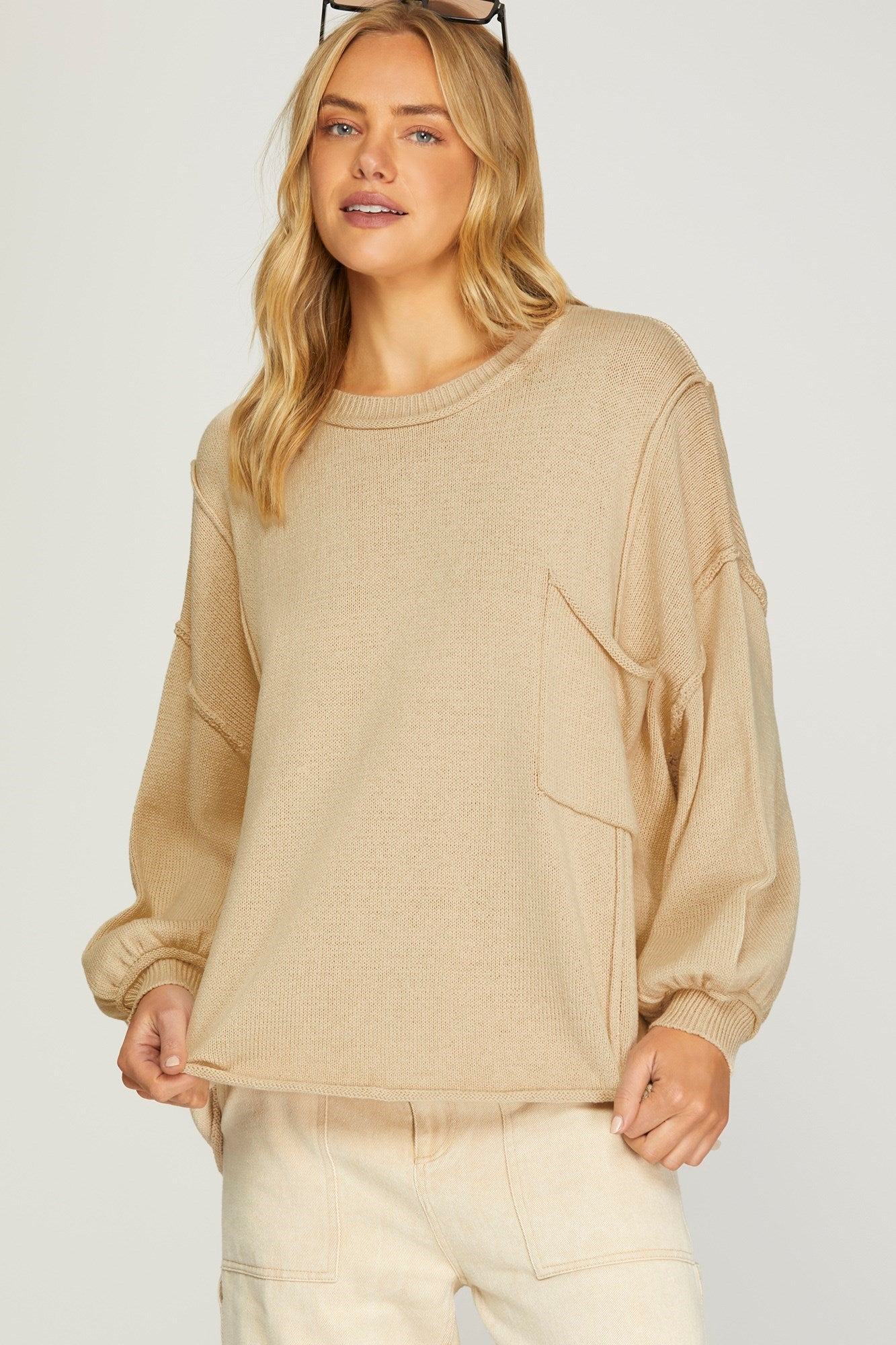 Taupe Oversized Sweater with Pocket