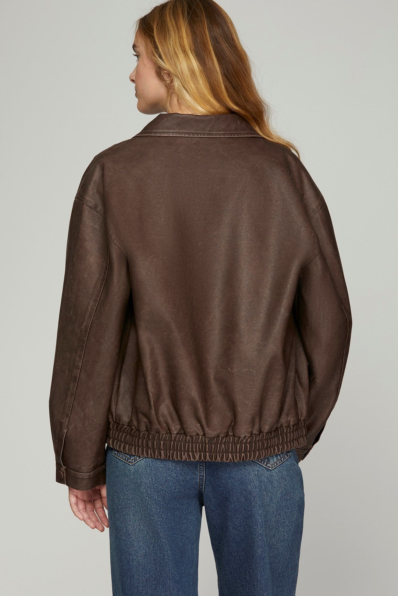 Brown Washed Faux Leather Jacket