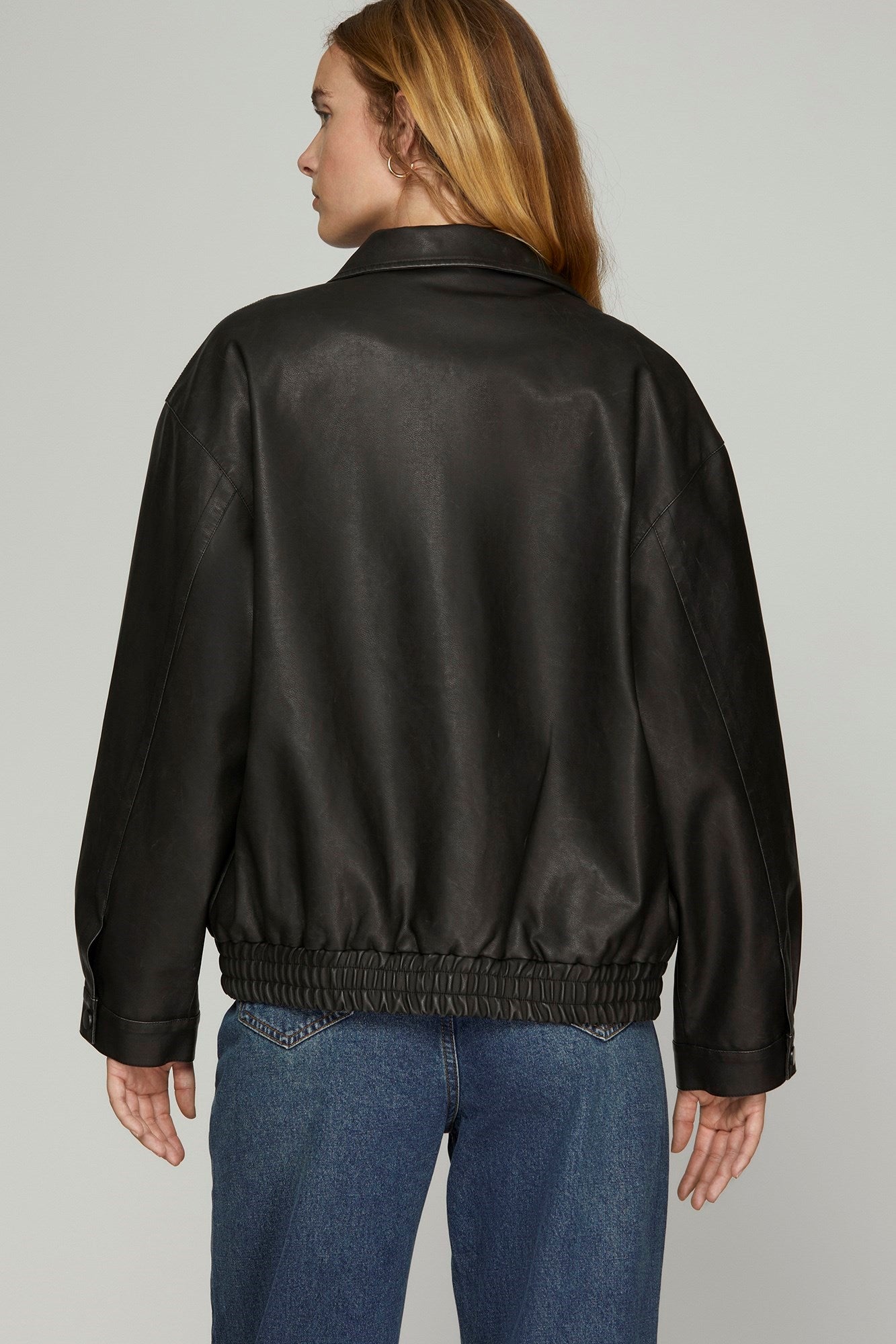 Black Washed Faux Leather Jacket