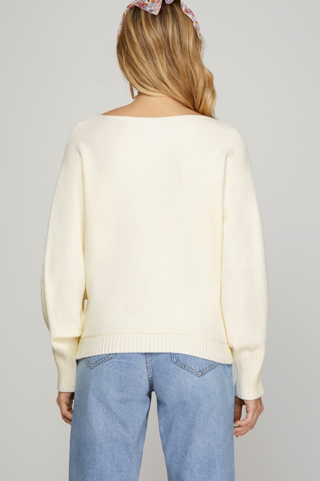 Cream Boat Neck Batwing Sweater