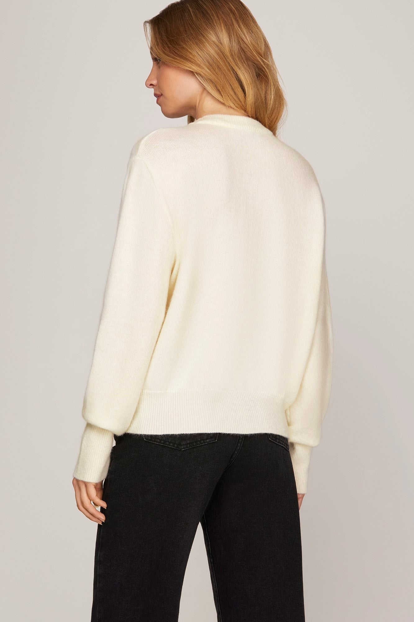 Cream Sequin Ribbons Sweater