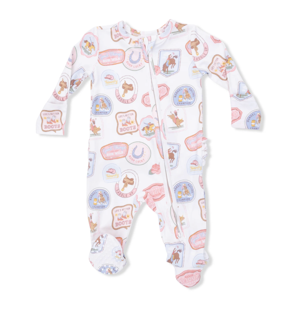 Infant Girls Rodeo Patches Pink Ruffle Back Onesie