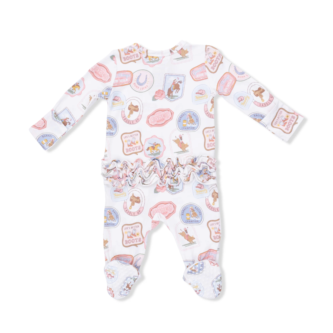 Infant Girls Rodeo Patches Pink Ruffle Back Onesie