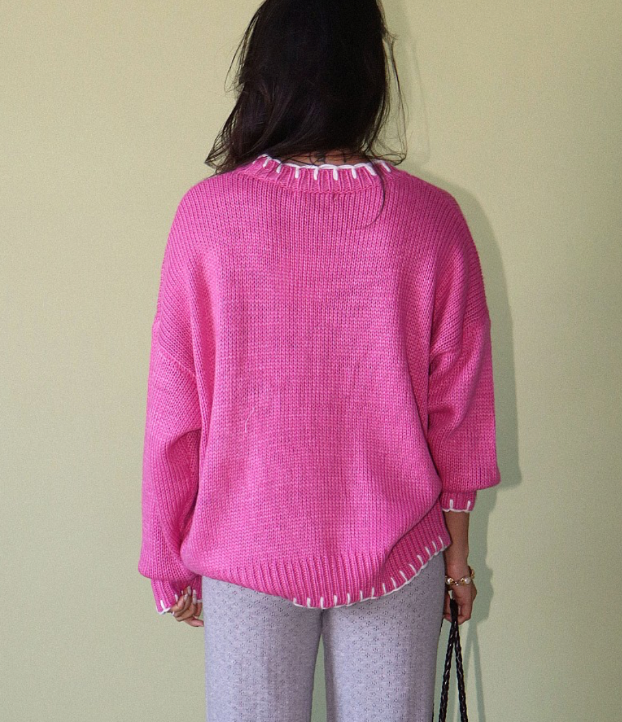 French Pink Bucking Bronc Embroidered Sweater