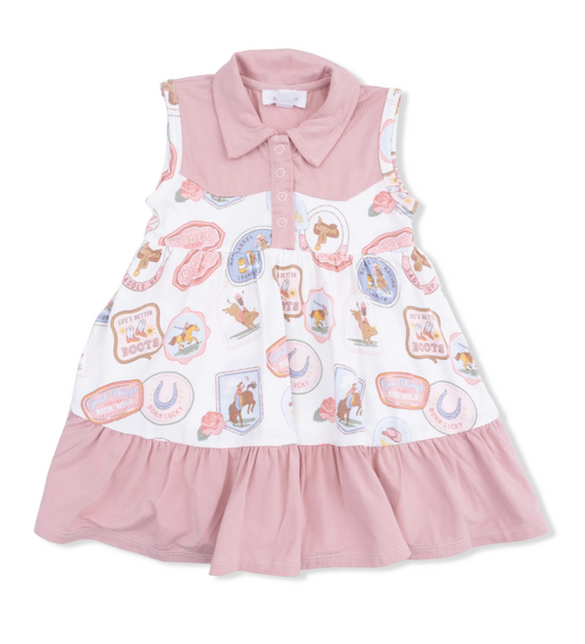 Angel Dear Pink Rodeo Patches Bodysuit Dress