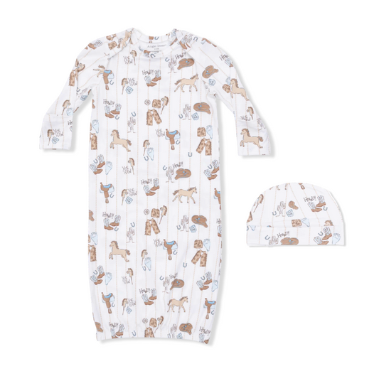Angel Dear Cowboy Nursery Gown & Beanie Set