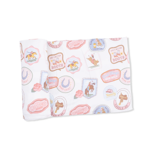 Angel Dear Rodeo Patches Swaddle Blanket- Pink