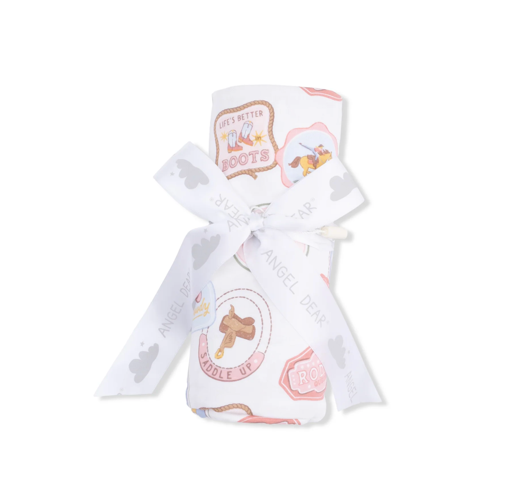 Angel Dear Rodeo Patches Swaddle Blanket- Pink