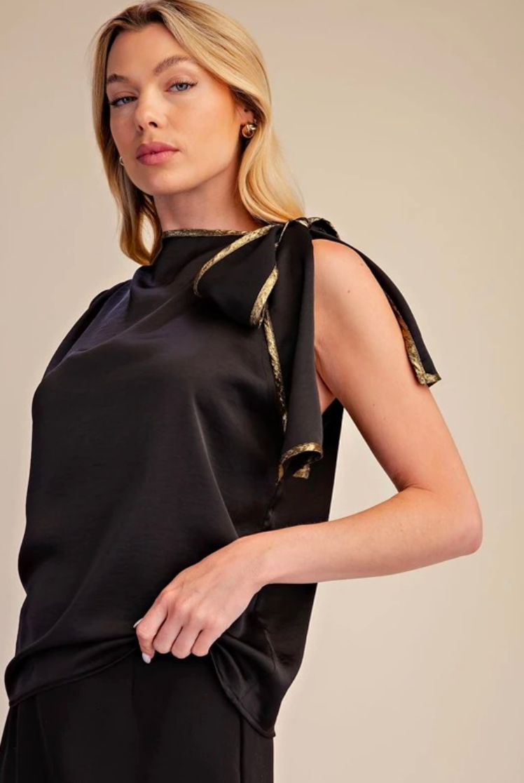 Asymmetric Bow Tie Top- Black