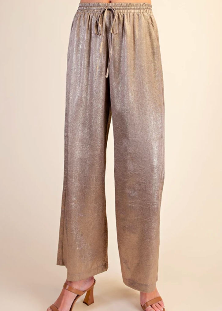 Taupe Metallic Blouson Top & Pant Set