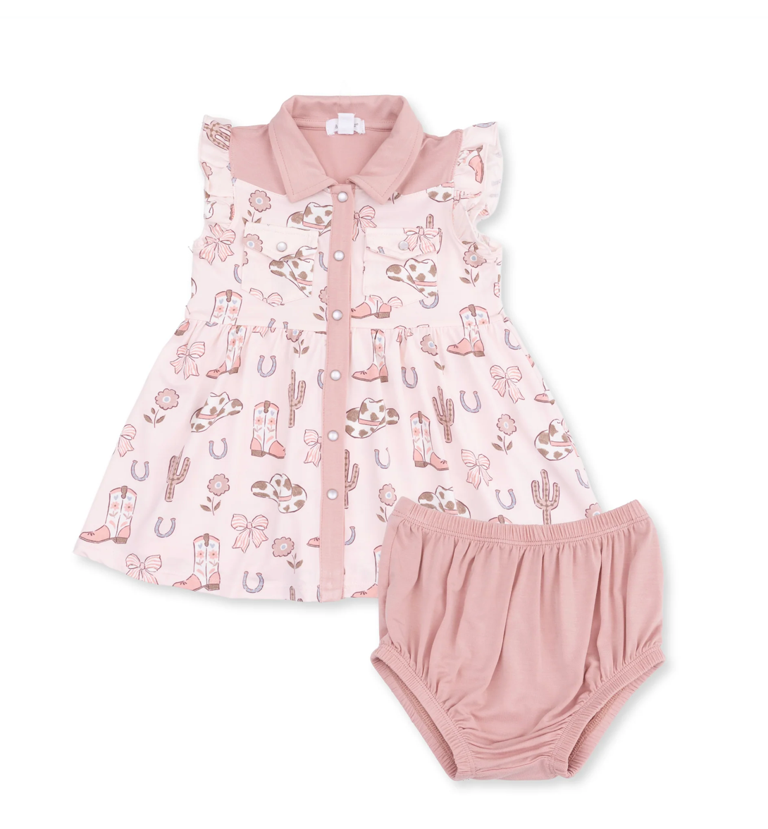 Angel Dear Cowboy Boots & Bows Western Snap Dress Set