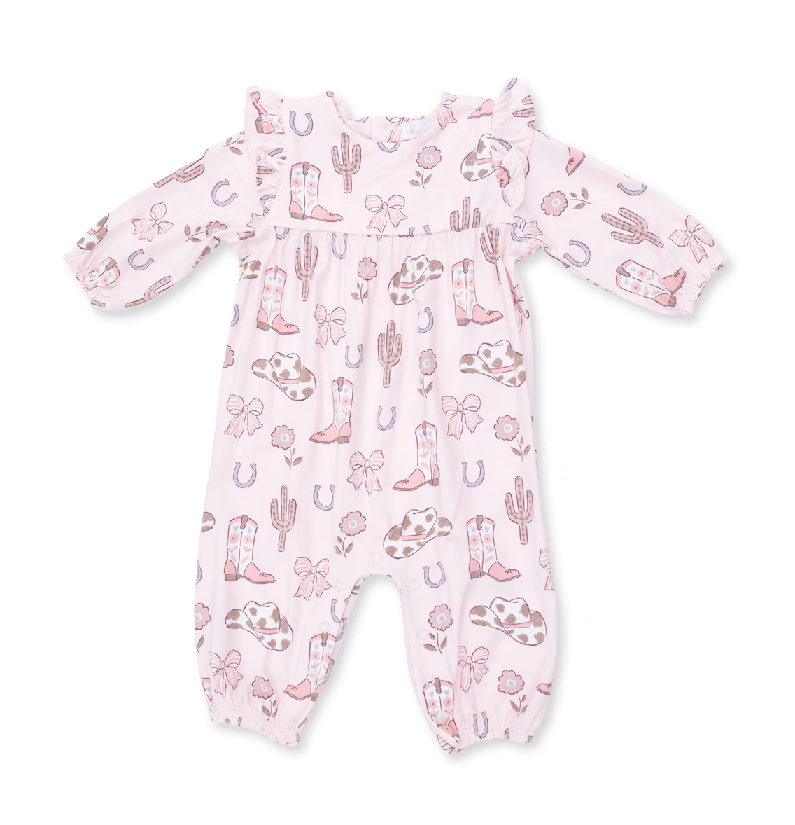 Angel Dear Cowgirl Boots & Bows Ruffle Sleeve Snap Romper