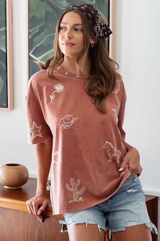 Snow Washed Western Inspired Boxy T-Shirt