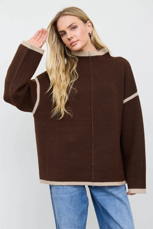 MOCK NECK OVERSIZED SWEATER - CHOCOLATE
