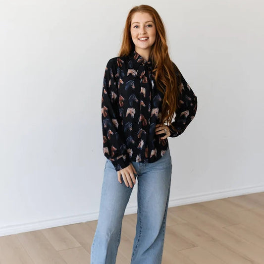 Black Horses Tie Top
