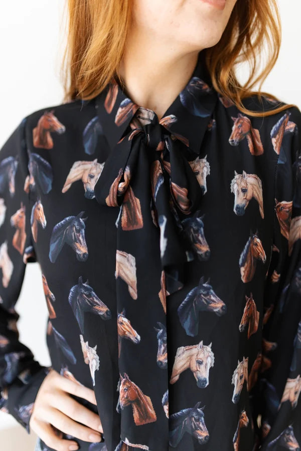 Black Horses Tie Top