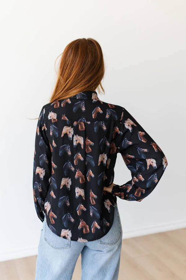 Black Horses Tie Top