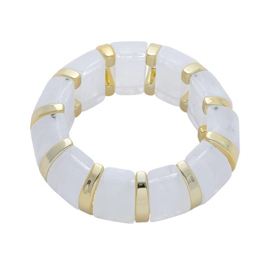 Marble Effect Clear White Stretch Resin Bangle Bracelet