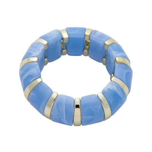 Marble Effect Baby Blue Stretch Resin Bangle Bracelet