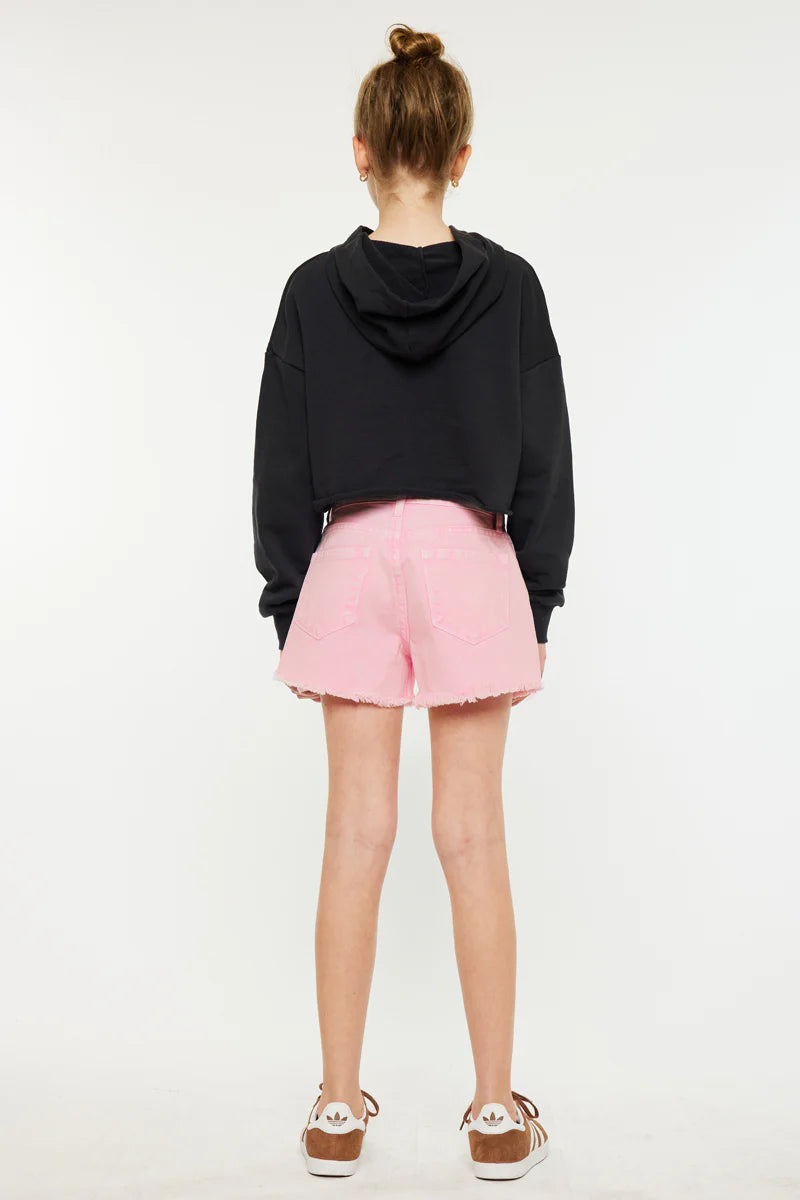 Kancan Youth Pink High Rise Frayed Hem Shorts