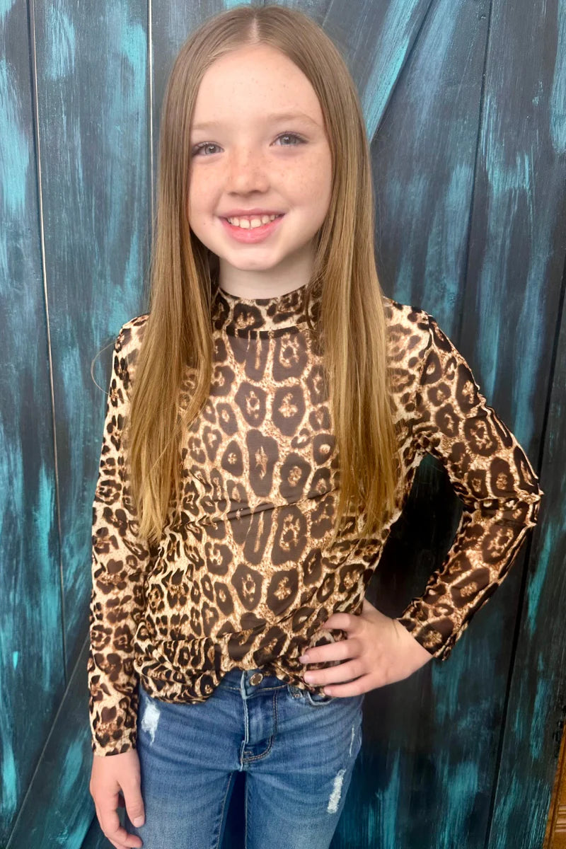 Girls Hear Me Roar Leopard Mesh Top