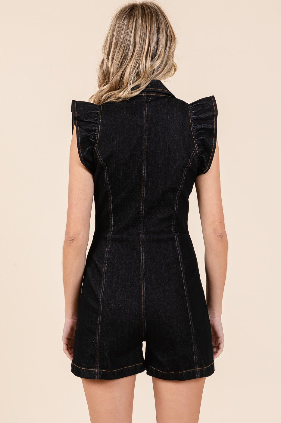 Black Denim Zip Front Romper