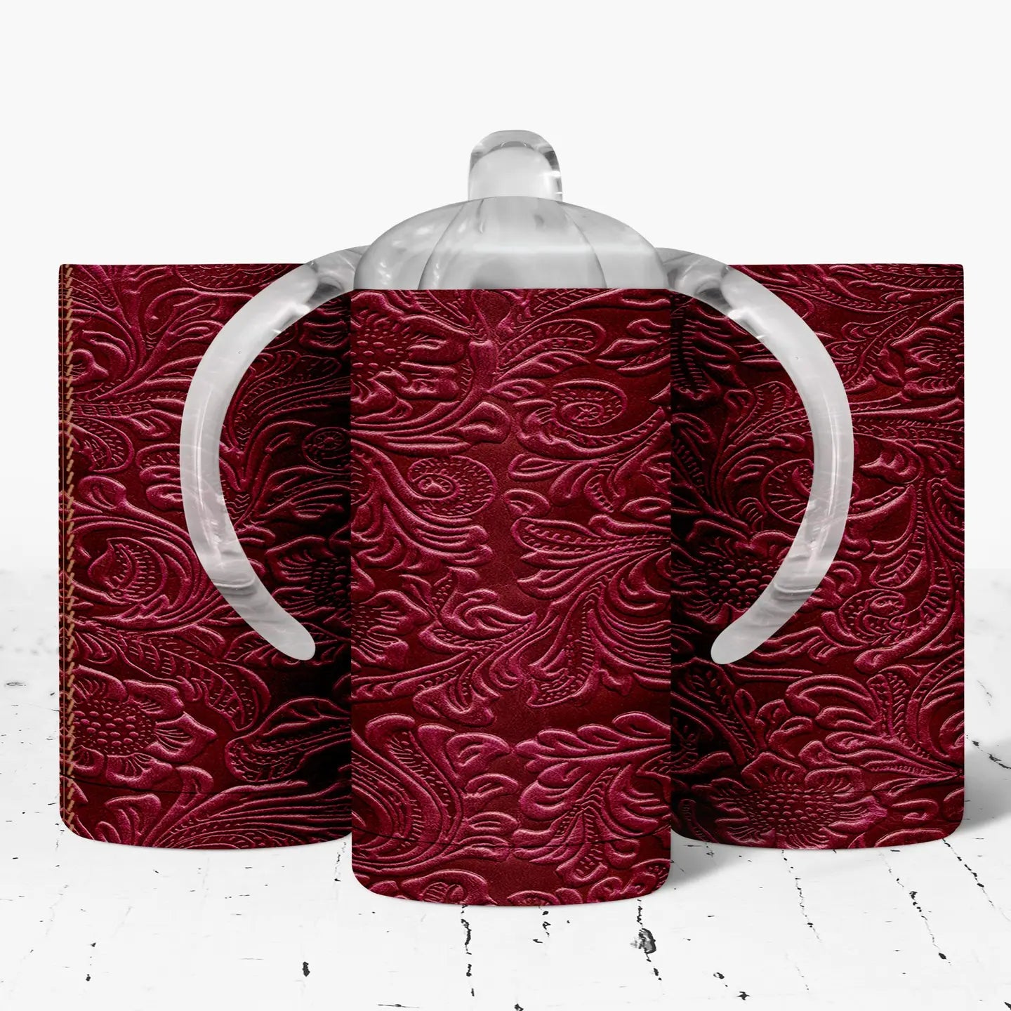 Maroon Tooled Faux Leather Sippy Cup