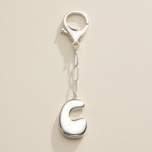 Silver Bubble Letter Initial Keychain