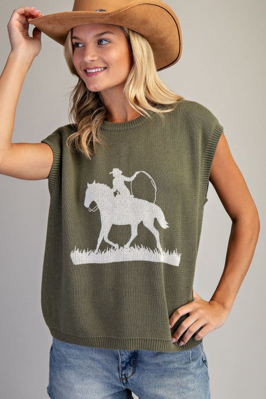 Horse & Roper Graphic Cap Sleeve Sweater