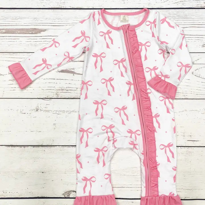 Infant Girls Pink Bow Printed Sleeper