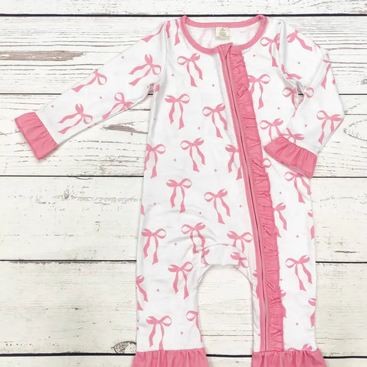 Infant Girls Pink Bow Printed Sleeper