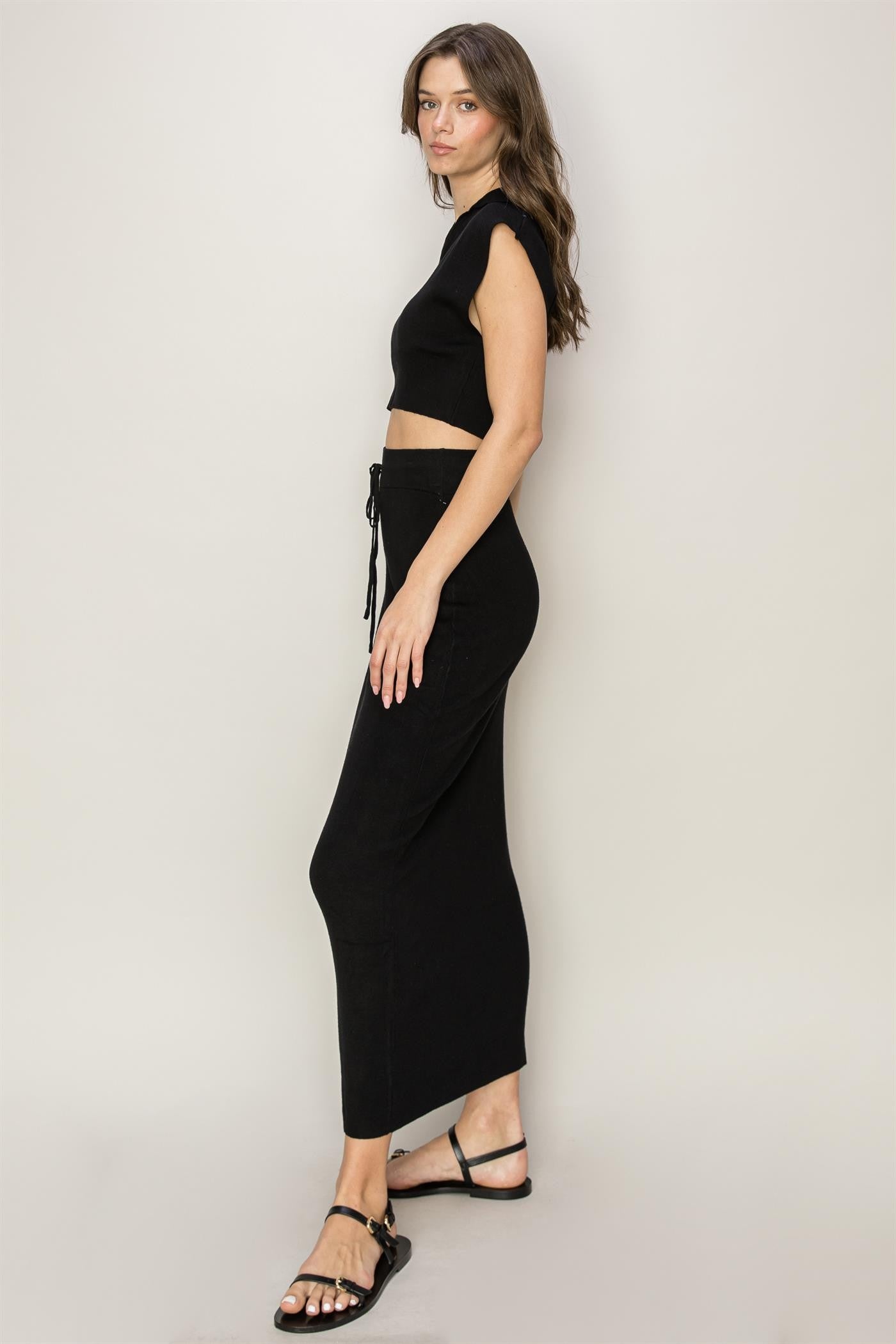 Black Knit Top & Midi Skirt Set