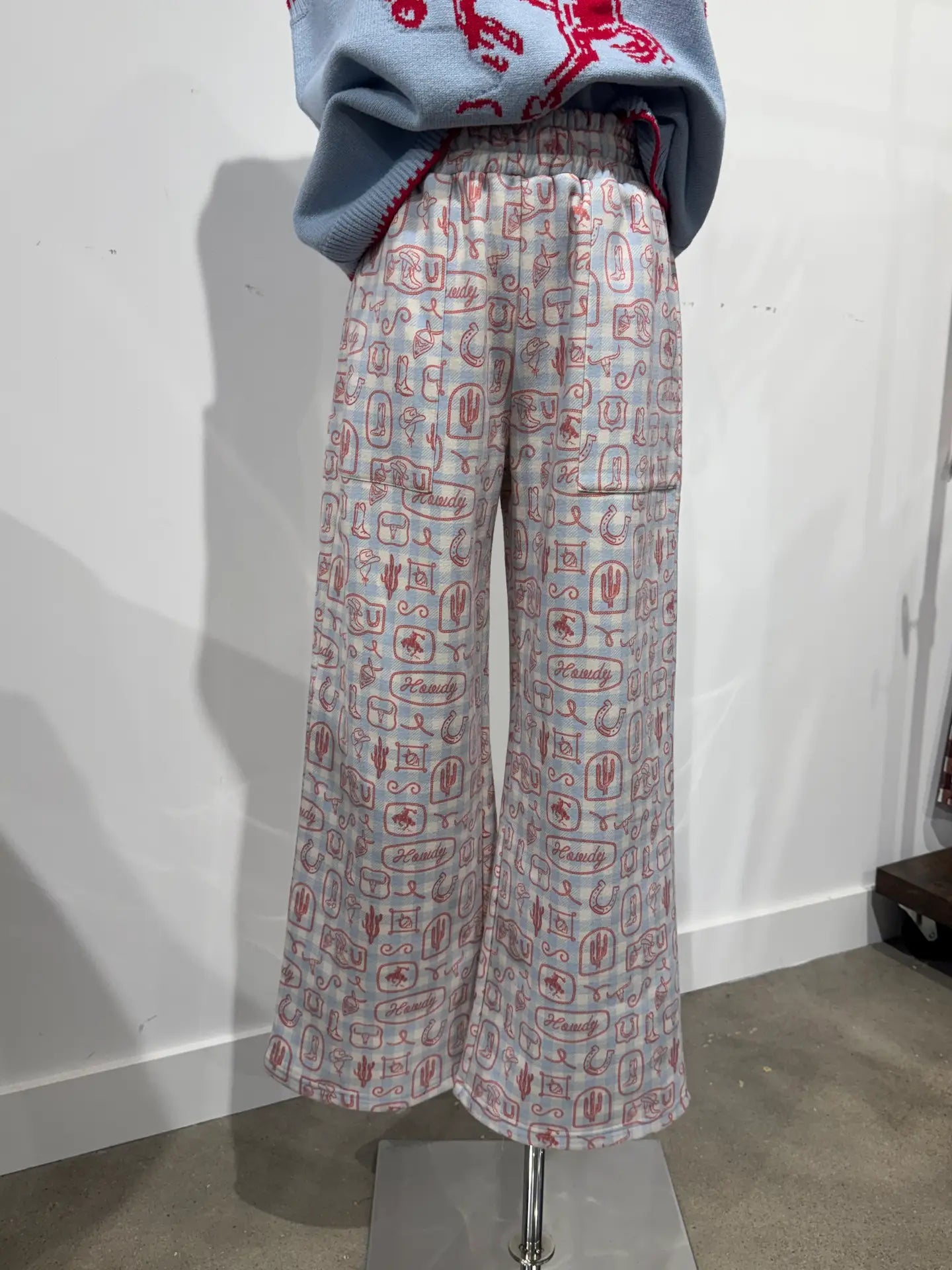 Western Blue Gingham Sweatshirt & Pant Set