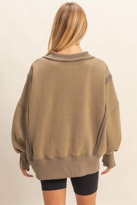 Mineral Washed Quarter Snap Sweatfleece Top