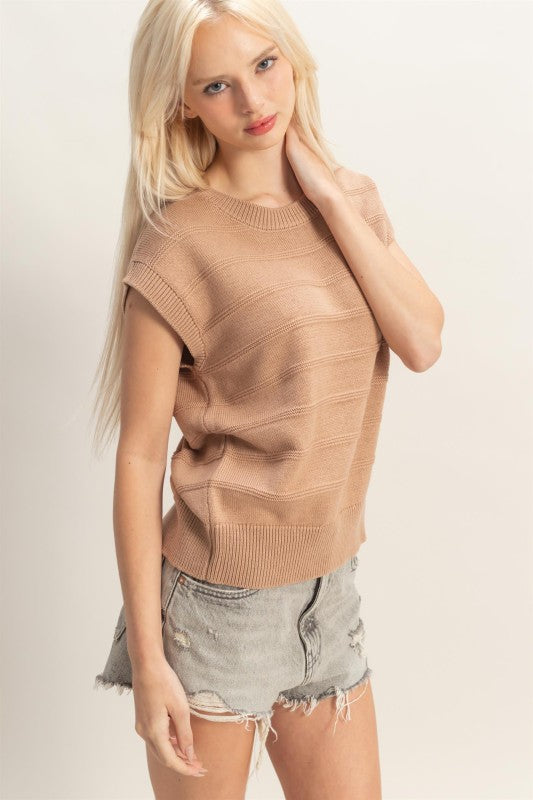 Textured Round Neck Dolman Sleeve Top