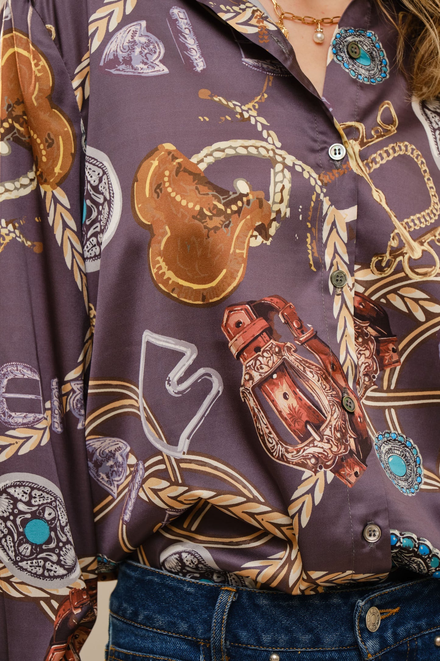 Satin Western Inspired Button Down