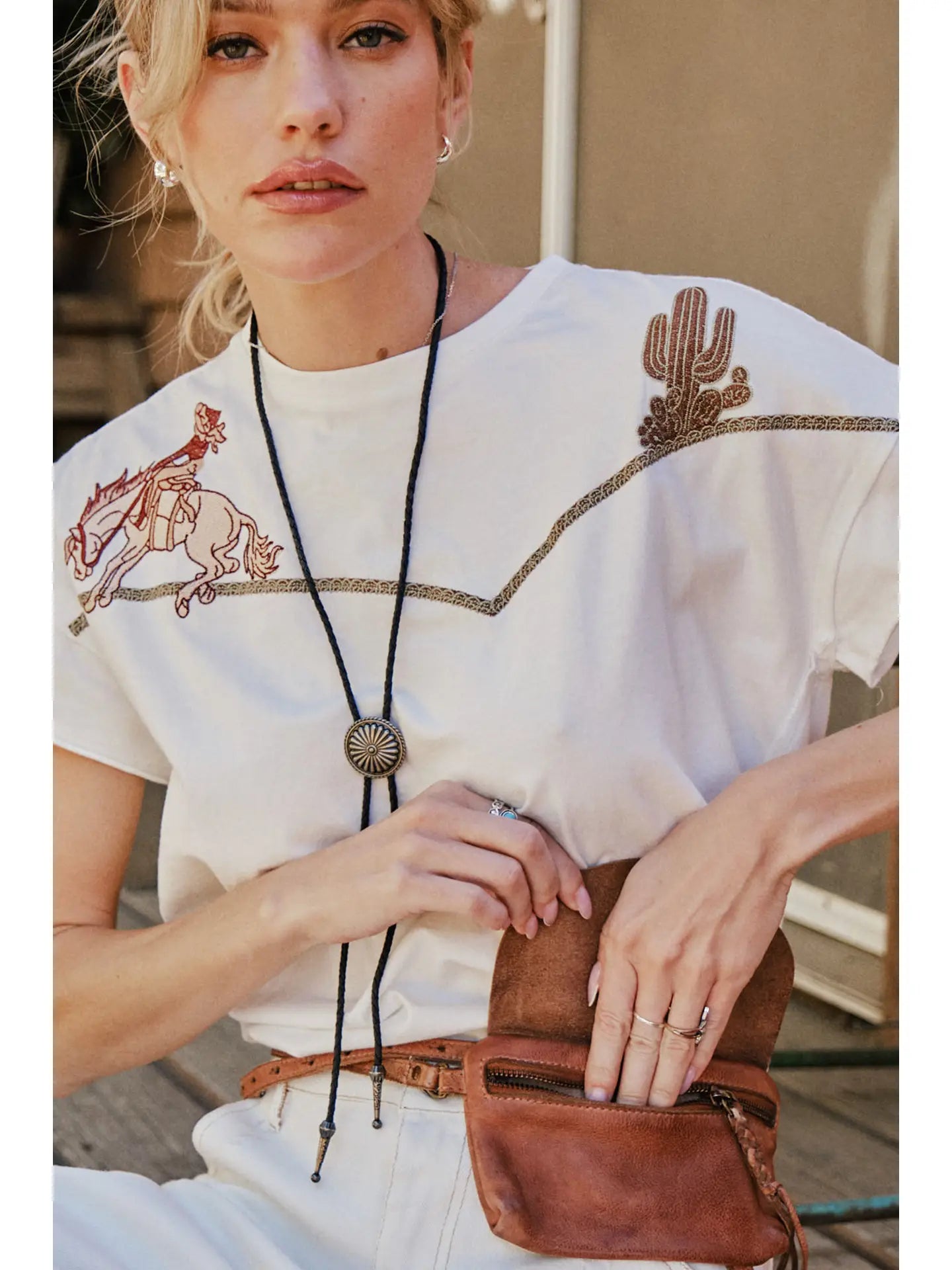 Western Yoke Embroidered Shoulder T-Shirt