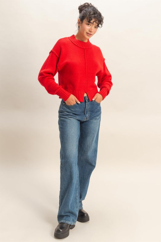 Mock Neck Front Seam Sweater