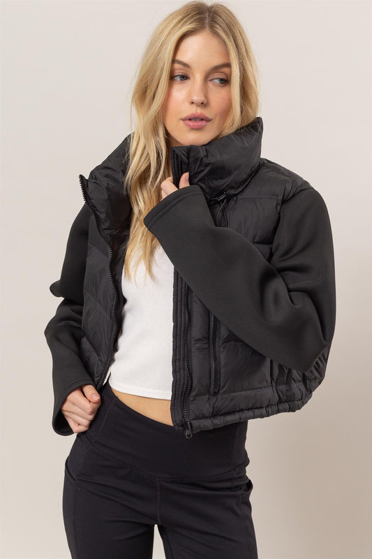 Black Mixed Media Puffer Jacket