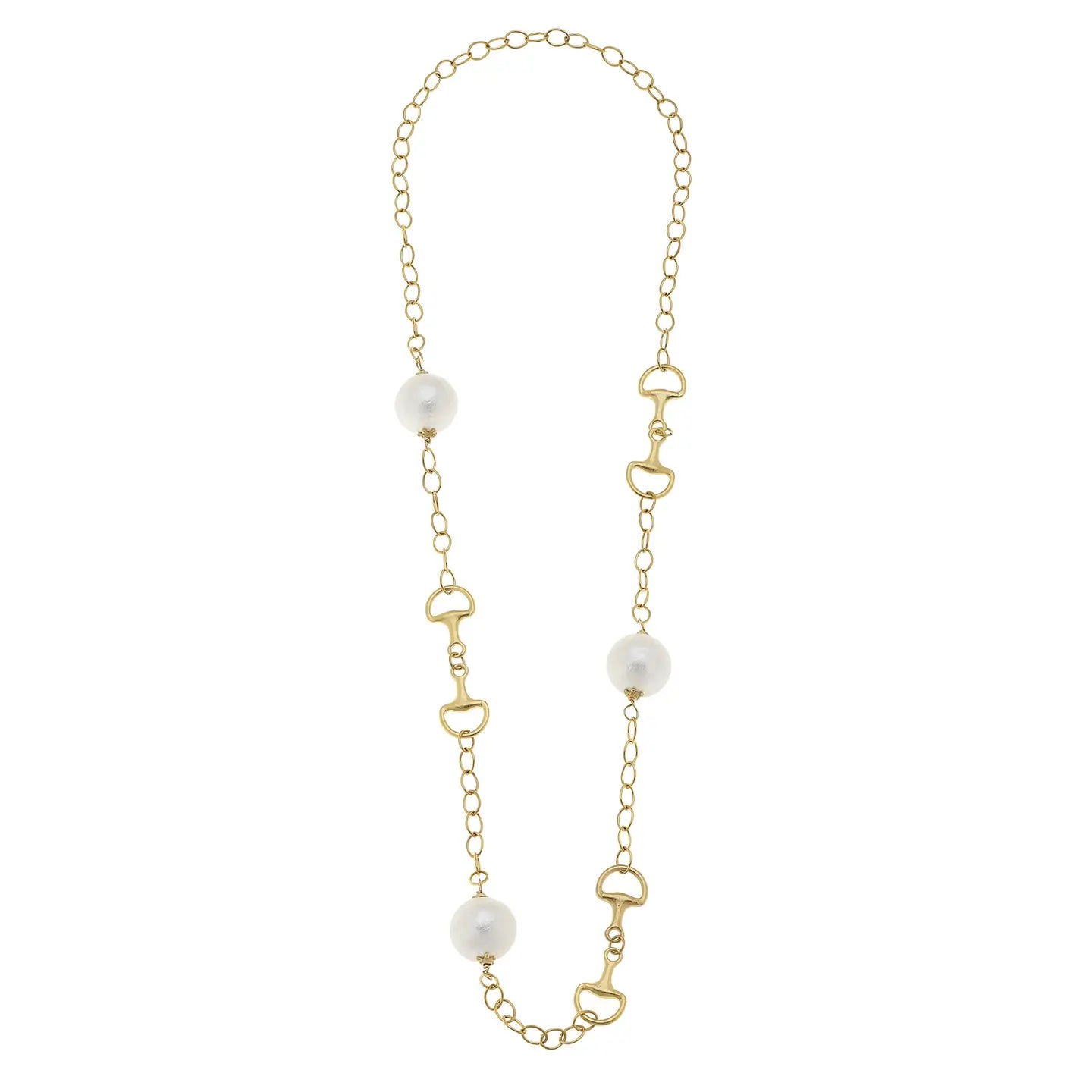 Susan Shaw Gold Horse Bit and Cotton Pearl Necklace